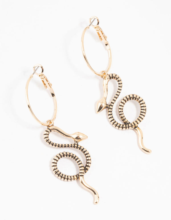 Antique Gold Snake Drop Earrings