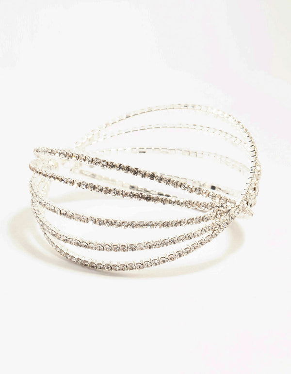 Silver Diamante Cross Multirow Bangle