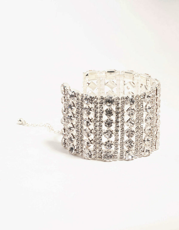 Silver Diamante Caged Wrist Cuff