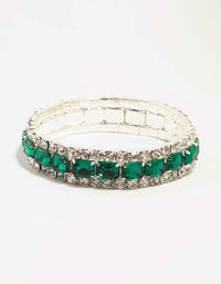 Silver & Green Diamante Cup Chain Stretch Bracelet - link has visual effect only