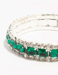 Silver & Green Diamante Cup Chain Stretch Bracelet - link has visual effect only