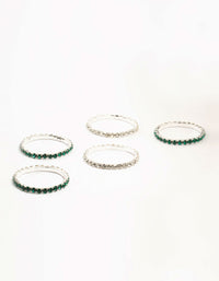 Silver & Green Diamante Cup Chain Stretch Bracelets 5-Pack - link has visual effect only