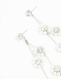 Silver Multirow Pearl & Diamante Flower Drop Earrings - link has visual effect only