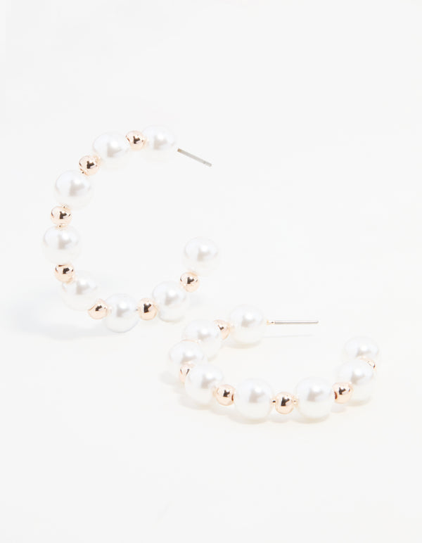 Rose Gold Ball & Pearl Hoop Earrings