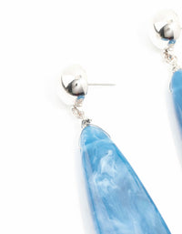 Blue Marble Long Silver Drop Earrings - link has visual effect only