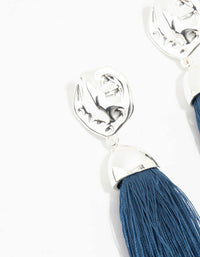 Silver Molten & Blue Tassel Drop Earrings - link has visual effect only