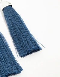 Silver Molten & Blue Tassel Drop Earrings - link has visual effect only