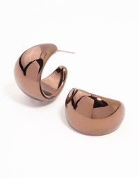 Brown Coated Metal Chunky Wide Hoop Earrings - link has visual effect only