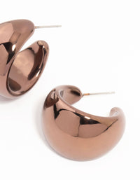 Brown Coated Metal Chunky Wide Hoop Earrings - link has visual effect only