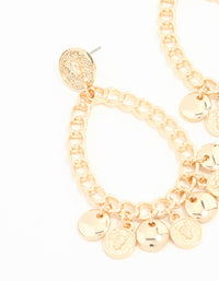 Gold Coin Teardrop Chain Sleek & Lion Charm Drop Earrings - link has visual effect only