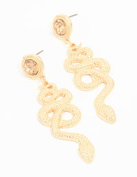 Gold Textured Snake Diamante Drop Earrings - link has visual effect only