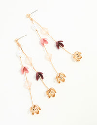 Pink & Purple Flowers Gold Drop Earrings - link has visual effect only