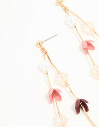 Pink & Purple Flowers Gold Drop Earrings - link has visual effect only