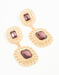 Gold Red Diamante Chain Edge Drop Earrings - link has visual effect only