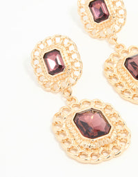 Gold Red Diamante Chain Edge Drop Earrings - link has visual effect only