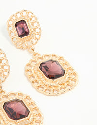 Gold Red Diamante Chain Edge Drop Earrings - link has visual effect only