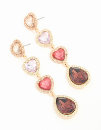 Red & Pink Diamante Heart Teardrop Gold Earrings - link has visual effect only