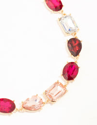 Gold Mixed Red & Silver & Pink Diamante Stone Choker Necklace - link has visual effect only