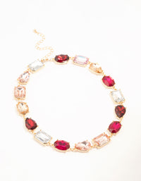 Gold Mixed Red & Silver & Pink Diamante Stone Choker Necklace - link has visual effect only