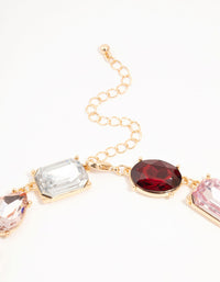 Gold Mixed Red & Silver & Pink Diamante Stone Choker Necklace - link has visual effect only