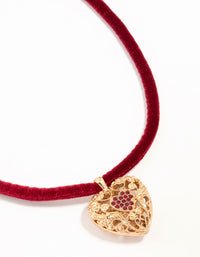 Red Velvet Fabric Heart Locket Pendant Necklace - link has visual effect only