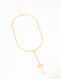 Gold Cross & Pearl Y-Necklace - link has visual effect only