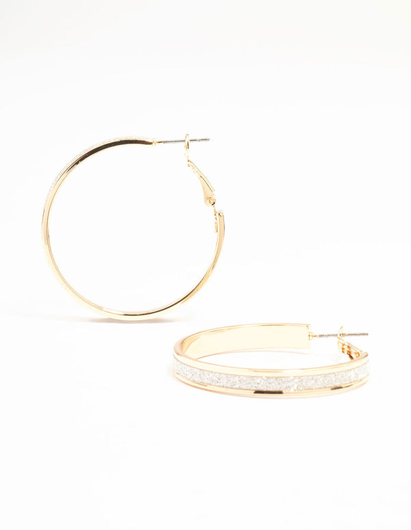 Silver Medium Glitter Hoop Earrings