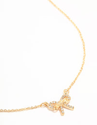 Gold Dainty Diamante Bow Necklace - link has visual effect only