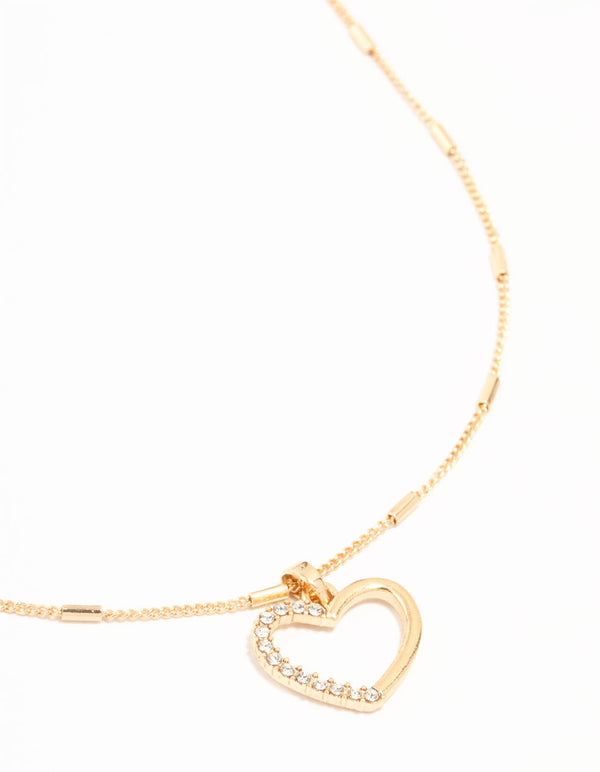 Gold Tab Diamante Open Heart Necklace