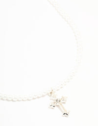 Pearl Silver Cross Pendant Necklace - link has visual effect only