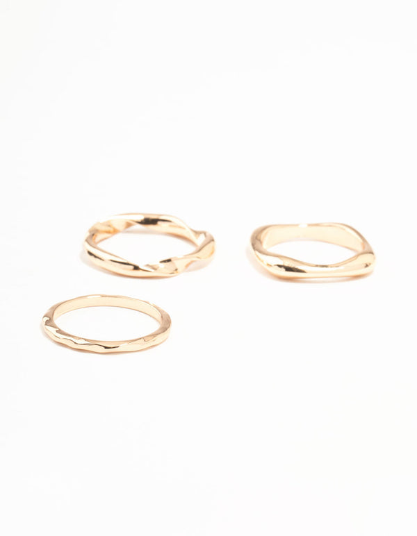 Gold Irregular Shaped Rings 3-Pack