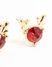 Red Diamante Reindeer Gold Stud Earrings - link has visual effect only