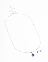 Blue Cubic Zirconia Silver Necklace & Stud Earrings Set - link has visual effect only