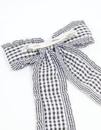 Black Gingham Fabric Frilled Bow Clip - link has visual effect only