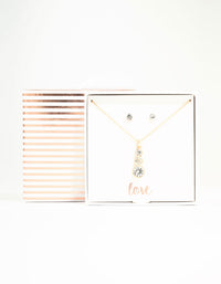 Gold Diamante Drop Necklace & Stud Earrings Set - link has visual effect only