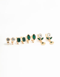 Emerald Diamante Mixed Shape Clip On Earrings 4-Pack - link has visual effect only