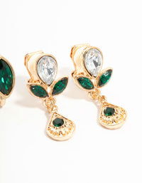 Emerald Diamante Mixed Shape Clip On Earrings 4-Pack - link has visual effect only