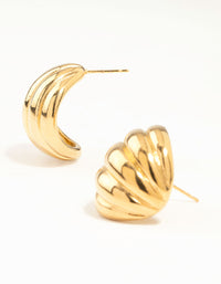 Waterproof Gold Plated Stainless Steel Round Textured Stud Earrings - link has visual effect only