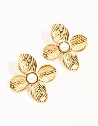 Waterproof Gold Plated Stainless Steel Flower Pearl Stud Earrings - link has visual effect only