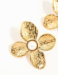 Waterproof Gold Plated Stainless Steel Flower Pearl Stud Earrings - link has visual effect only