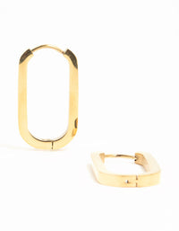 Waterproof Gold Plated Stainless Steel Oblong Hoop Earrings - link has visual effect only