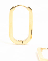 Waterproof Gold Plated Stainless Steel Oblong Hoop Earrings - link has visual effect only