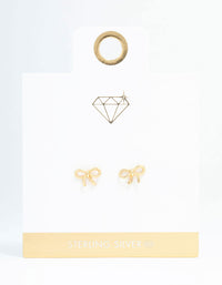 Gold Plated Sterling Silver Textured Bow Stud Earrings - link has visual effect only