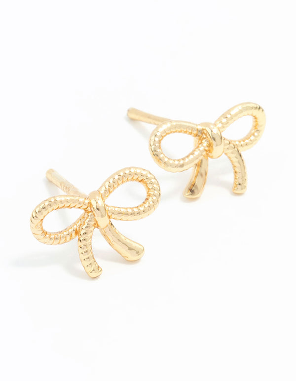 Gold Plated Sterling Silver Textured Bow Stud Earrings