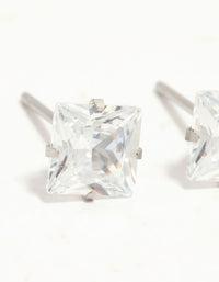 Waterproof Princess Cut Diamante Stainless Steel Stud Earrings - link has visual effect only