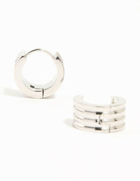 Waterproof Stainless Steel Ribbed Huggie Earrings - link has visual effect only