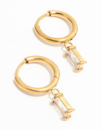 Gold Plated Stainless Steel Baguette Diamante Huggie Earrings - link has visual effect only