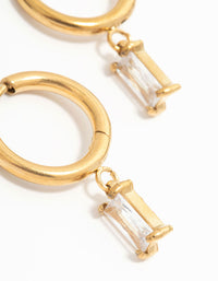 Gold Plated Stainless Steel Baguette Diamante Huggie Earrings - link has visual effect only