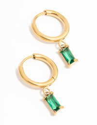 Waterproof Gold Plated Stainless Steel Green Baguette Huggie Earrings - link has visual effect only