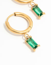 Waterproof Gold Plated Stainless Steel Green Baguette Huggie Earrings - link has visual effect only